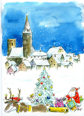 Kirchberger Weihnachtsmarkt - Plakat-2012 extra für Kirchberg entworfen vom Stuttgarter Cartoonist Peter Ruge