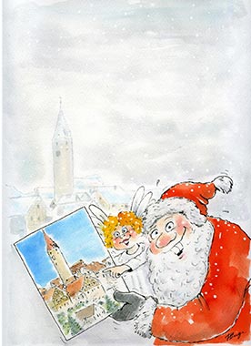 Kirchberger Weihnachtsmarkt - Plakat-2014 für Kirchberg entworfen vom Stuttgarter Cartoonist Peter Ruge